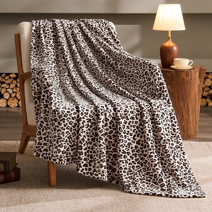 BEDELITE Fleece Blanket Soft Plush Throw for Couch White Leopard 50"x60" | Ultra Soft Fleece, Plush Microfiber, Lightweight Warmth, All Season Comfort, Leopard Decor, Machine Washable, Couch Sofa Bed