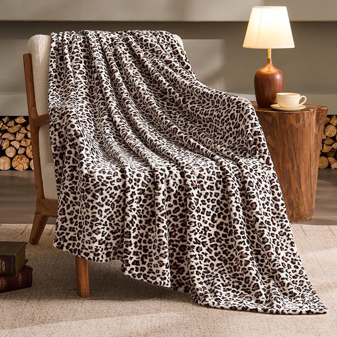 BEDELITE Fleece Blanket Soft Plush Twin Size Blanket White Leopard 60"x80" | Ultra Soft Fleece, Plush Microfiber, Lightweight Warmth, All Season Comfort, Leopard Decor, Machine Washable, Couch Sofa Bed