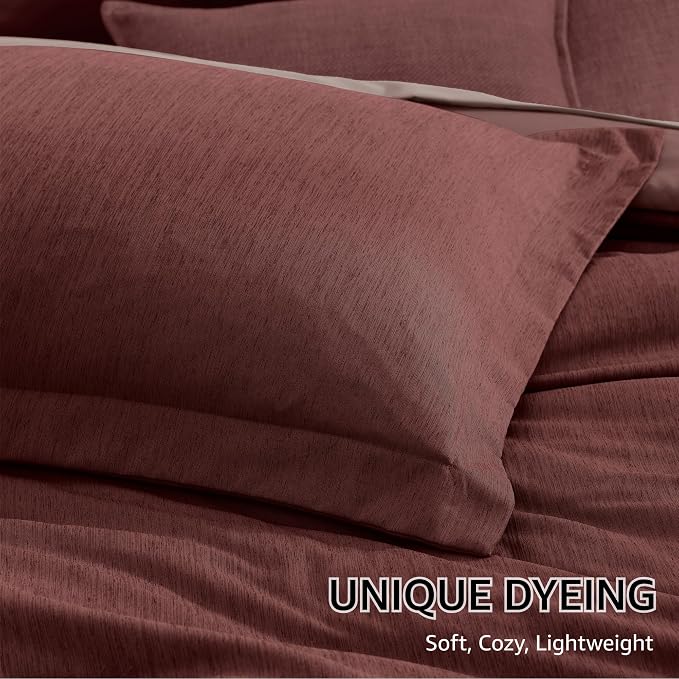 Monbix California King Comforter Set 7 Pieces Dark Red Bed in a Bag | Cationic Dyeing Reversible All Season Bedding Sets with Comforter, Sheets, Pillowcases & Shams