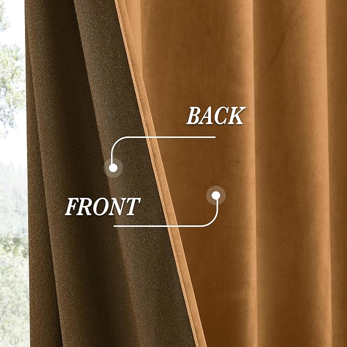 RYB HOME Velvet Curtains 120 inches Long, Extra Long High Ceiling Curtains | Thermal Insulated, Room Darkening, Luxury Decor for Villa Room Large Sliding Patior Door, Bronze, W52 x L120, 2 Panels