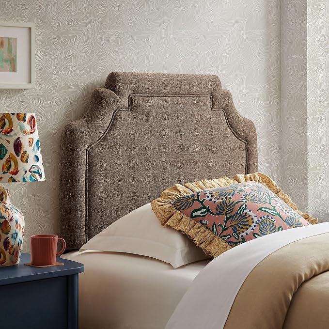 Modway Magnolia Twin Size Upholstered Fabric Headboard in Mocha - Padded Cushioned Headboard with Woven Heathered Upholstery and Adjustable Mounting Positions