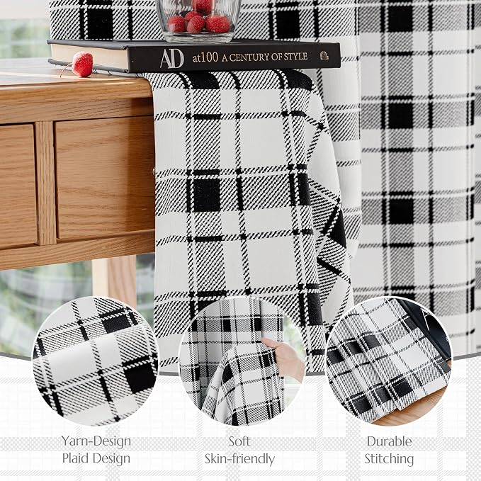 Beauoop Black White Plaid Jacquard Blackout Curtains Bedroom 52x63 2 Panels | Gingham Checkered Buffalo Room Darkening Drapes for Living Room 63 Inch Long Thermal Soundproof Window treatment Grommet