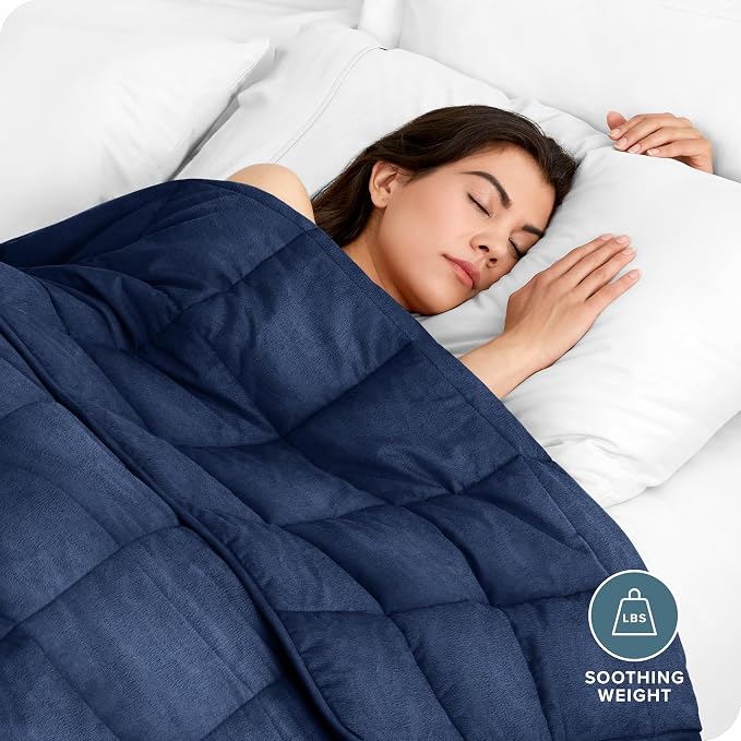 Bare Home Minky Fleece Weighted Blanket (Dark Blue, 40"x60" 10lbs) | Twin or Full Size, Minky Fleece, Premium Heavy Blanket Nontoxic Glass Beads