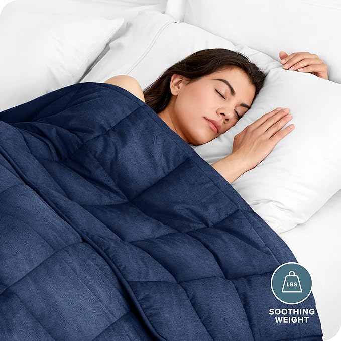 Bare Home Minky Fleece Weighted Blanket (Dark Blue, 80"x87" 25lbs) | King Size for Adults, Minky Fleece, Premium Heavy Blanket Nontoxic Glass Beads