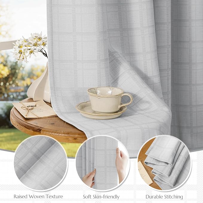Beauoop Grey Plaid Jacquard Blackout Curtains for Bedroom 52x96 2 Panels | Gingham Checkered Room Darkening Drapes for Living Room 96 Inch Long Thermal Insulated Soundproof Window treatment Grommet
