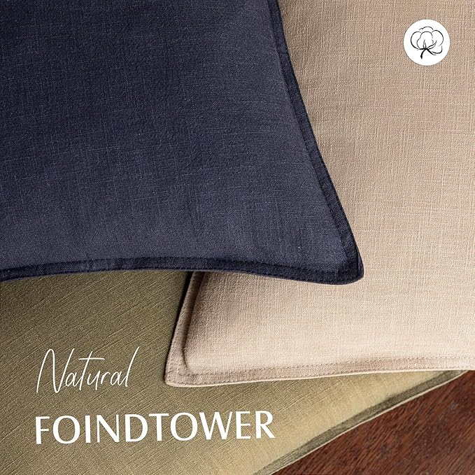 Foindtower Linen Solid Decorative Throw Pillow Covers 22x22 Inch Tan Beige | Pack of 2 Boho Farmhouse Morden Pillowcase,Accent Rustic Cushion Covers,Home Decor for Chair Couch Sofa Bedroom Living Room