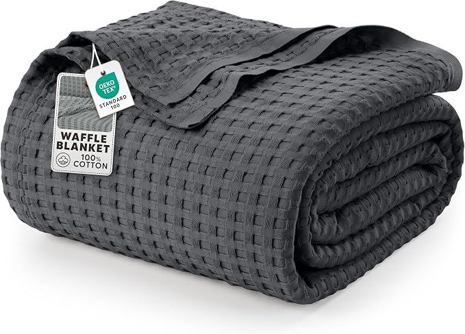 Utopia Bedding 100% Cotton Waffle Blanket Twin Size Charcoal, 90x72 Inch | Lightweight Breathable Cozy Summer Bed Blanket Home Decor Gift for Women and Men