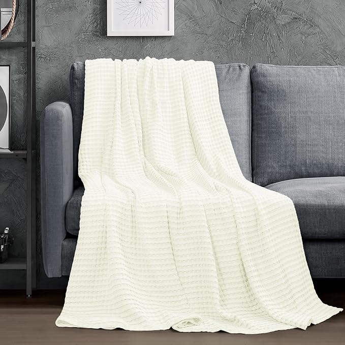 Utopia Bedding 100% Cotton Waffle Blanket King Size Ivory, 90x108 Inch | Lightweight Breathable Cozy Summer Bed Blanket Home Decor Gift for Women and Men