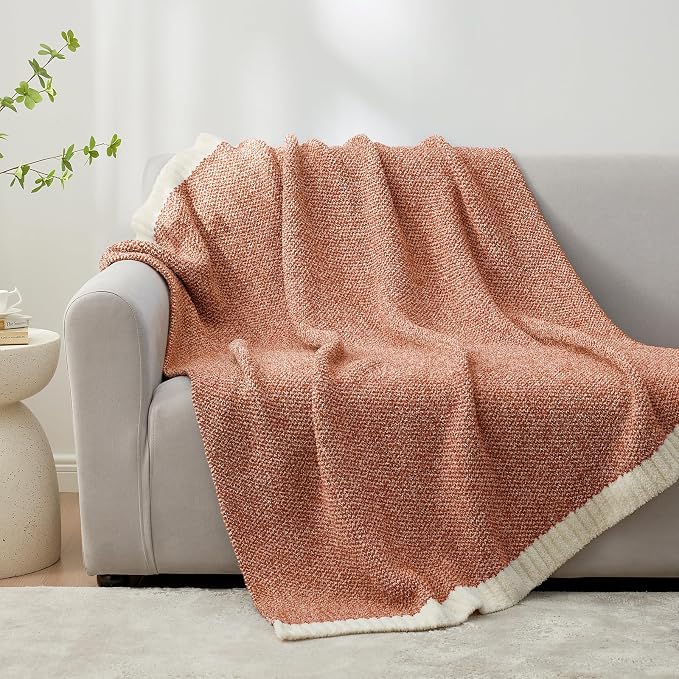 Snuggle Sac Orange Fall Throw Blanket for Couch, Oversized Throw XL Super Soft Warm Blankets Cozy Knit Fuzzy Throws for Sofa, Bed, Living Room, Heather Orange, 50x70 inches