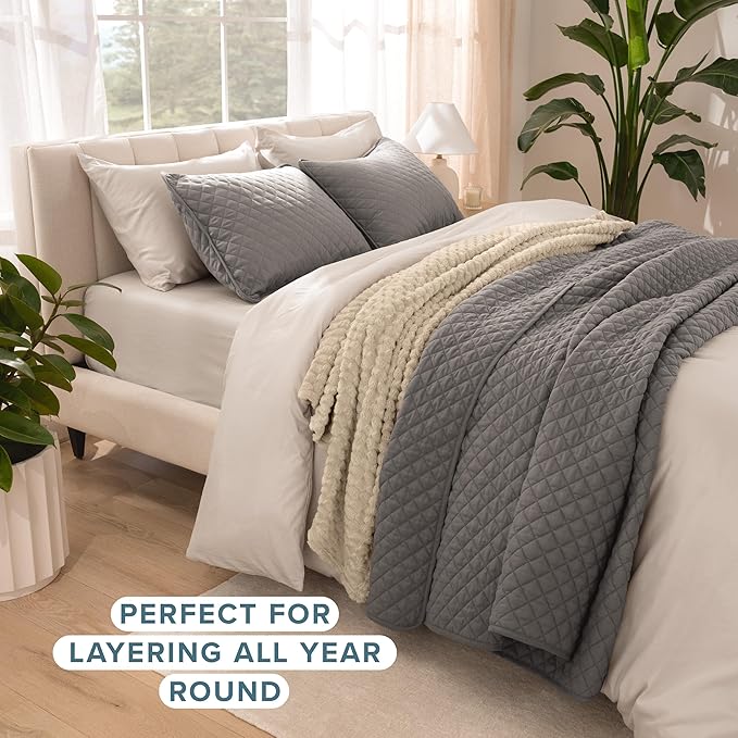 Bare Home Coverlet Set - Twin/Twin Extra Long - Lightweight Bed Decor - Comforter Alternative - All-Season Quilted Bedspread (Twin/Twin XL, Grey)