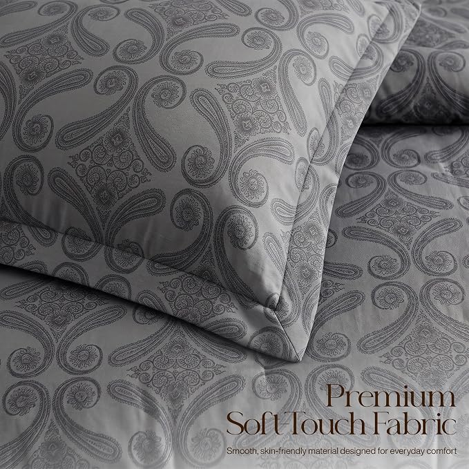 Utopia Bedding 3 Pc Queen Comforter Set, Printed Comforter, Paisley Grey | Comforter Set Includes Comforter (88x88) Inches, 2 Shams (20x26) Inches. Soft Microfiber Down Alternative, Machine Washable.