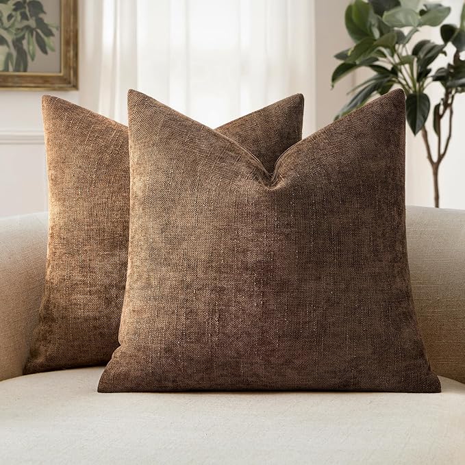 MIULEE Textured Chenille Throw Pillow Covers 18x18 Inch Honey Brown | Pack of 2 Decorative Soft Throw Pillows, Solid Textured Cushion Covers, Modern Home Decor for Couch Sofa Bedroom Living Room