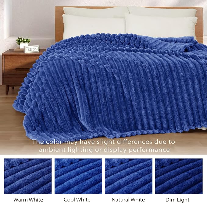 Exclusivo Mezcla Striped King Size Fleece Blanket for Bed, Couch, 90"x104" | Soft Breathable Cozy Bed Blankets, Lightweight Plush Fluffy Fuzzy Jacquard Decorative Blankets