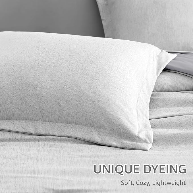 Monbix Queen Comforter Set 7 Pieces Light Grey Cationic Dyeing Bed in a Bag | Lightweight Reversible All Season Bedding Sets with Comforter, Sheets, Pillowcases & Shams