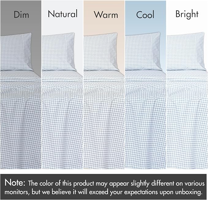 RUVANTI 100% Cotton Percale Sheets Full Size, Houndstooth | Crisp Cooling, Deep Pocket 16", Soft Breathable & Durable, Hotel-Style, 4 Piece Set