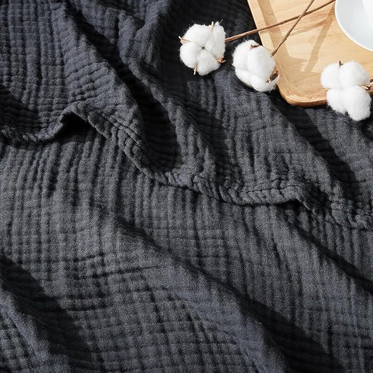EMME Muslin Blankets for Adults Throw Blanket for Couch Breathable Gauze Soft Lightweight Airy Black King 108" x 90"