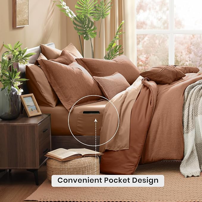 Monbix Oversized Queen Comforter Set 7 Pieces Autumn Leaf Bed in a Bag | Cationic Dyeing Reversible All Season Bedding Sets with Comforter, Sheets, Pillowcases & Shams