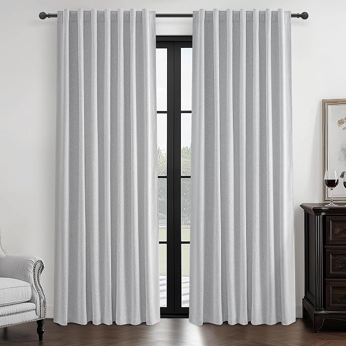 Light Grey Blackout Curtains 86 Inch Length 2 Panels Set for Bedroom, Modern Faux Linen Room Darkening Pleated Gray Burg with Rod Pocket Back Tab Insulated Curtain for Office Sunroom (50"Wx86"Lx2 )