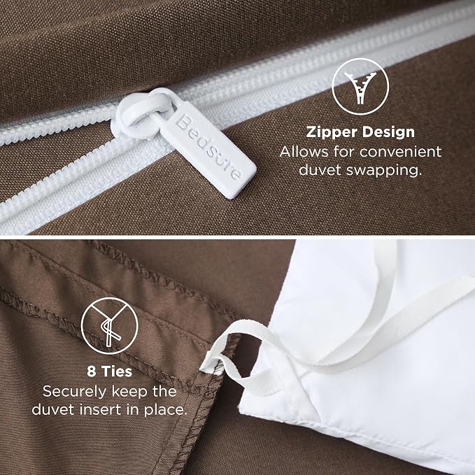 Bedsure Duvet Cover King Size, 3Pcs Double Brushed Bedding Set, Dark Brown | For Kids & Adults, 104"x90" Comforter Cover, Hotel Luxury, All Season, Breathable, Easy Care, Lightweight, Zipper Closure
