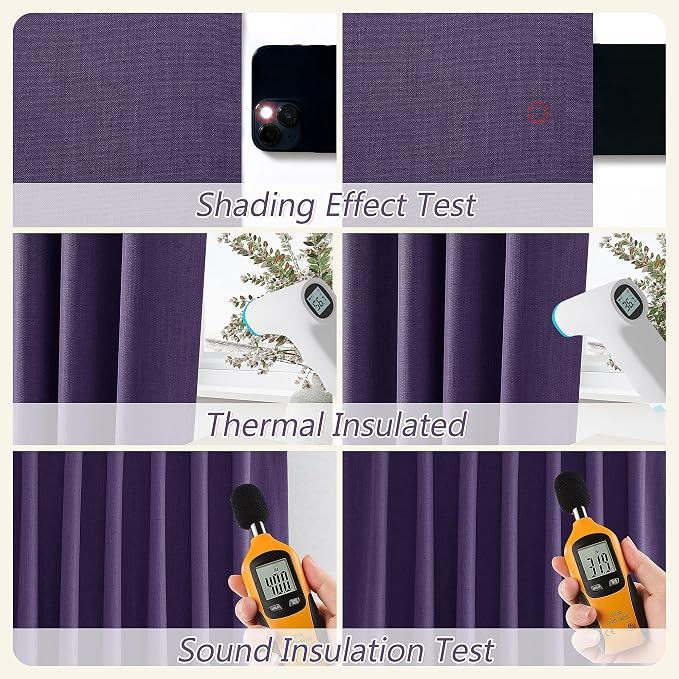 100% Blackout Curtains 84 Inch Length 2 Panels Set for Living Room Bedroom Back Tab Thermal Insulated Black Out Linen Drapes Room Darkening New Purple,52x84