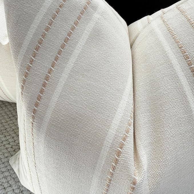 Hckot Striped Throw Pillow Covers 20x20 Set of 2 Neutral Pillow Cover Khaki | Textured Linen Decorative Pillowcase Square Cushion Covers for Couch Bed Living Room Farmhouse Decor
