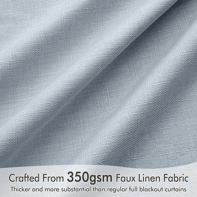 MIULEE 100% Blackout Back Tab Pleat Linen Curtains 50"Wx120"L,Chambray Blue | 2 Panels,Thick Faux Linen,Textured Drapes,with Hooks,for Bedroom Living Room,Black Out,Room Darkening