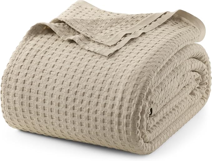 Utopia Bedding 100% Cotton Waffle Blanket Big Size Khaki, 120x120 Inch | Lightweight Breathable Cozy Summer Bed Blanket Home Decor Gift for Women and Men