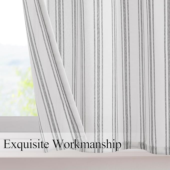 ZJDECOR Cotton Blended Beige Striped Kitchen Tier Curtains,27" Wx24 Lx2 | Kitchen Curtains,Semi Sheer,78%Polyester、22%Cotton,Cottage Farmhouse Rusitc,Kitchen Bathroom RV Window Treatment