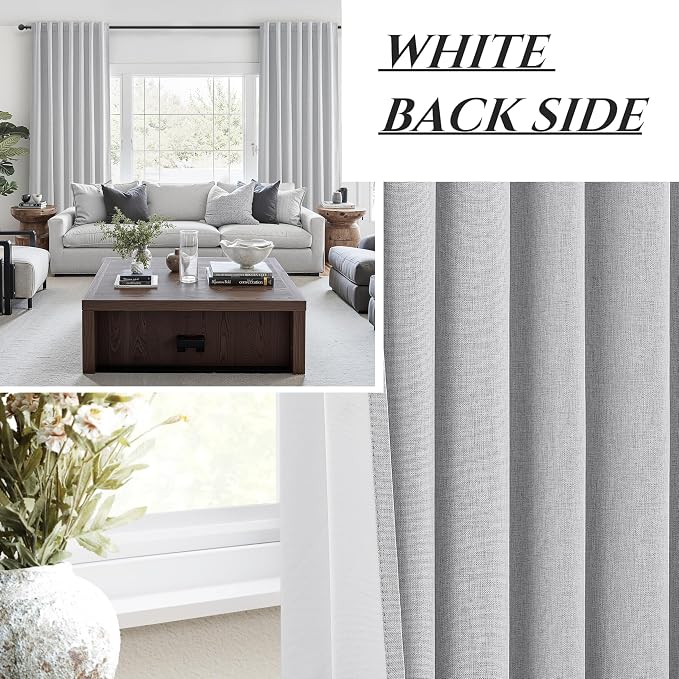 Light Grey Blackout Curtains 86 Inch Length 2 Panels Set for Bedroom, Modern Faux Linen Room Darkening Pleated Gray Burg with Rod Pocket Back Tab Insulated Curtain for Office Sunroom (50"Wx86"Lx2 )