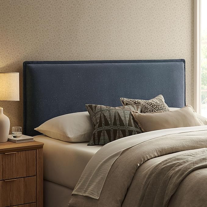 Modway Camille King Size Upholstered Linen Blend Headboard with Removable Slipcover – in Denim - Padded Pillow Style Headboard with Adjustable Mounting for King Beds