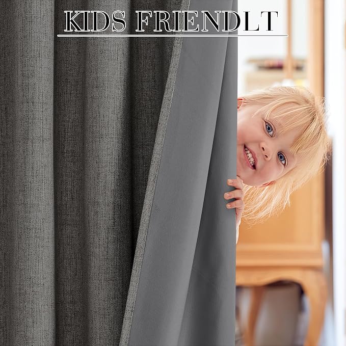 RYB HOME Grey 100% Blackout Short Curtains 45 Inch Long for Cafe Kitchen | Thermal Insulated, Light Blocking, for Kitchen Bathroom RV Basement Garage Cabinet, Small Window, Grey, W52 x L45, 2 Panels