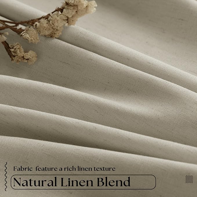 Burlywood Birch Black Out Pleated Linen Curtains 102 Inches Long 2 Panels | 2 Layers for 100% Blackout Thermal Insulated, Pinch Pleat with Back Tab, Memory Shape, Taupe Drapes for Bedroom Living Room