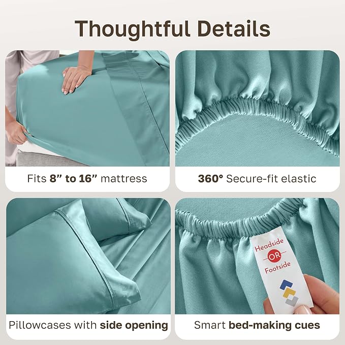 California Design Den 100% Cotton Sateen Queen Size Bed Sheet Set, Teal | 400 Thread Count Backed by Good Housekeeping Seal, 16" Deep Pocket, All-Around Elastic, Durable, Easy Care