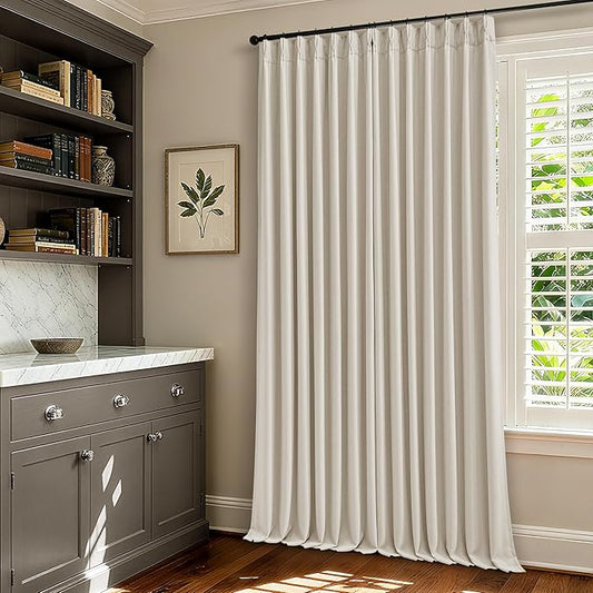 100% Blackout Linen 126 Inch Curtains 2 Panel Set for Bedroom Natural | Pinch Pleated, Thick Linen Textured, Thermal Insulated Heavy Curtain with Liner, 40 x 126 for Sliding Glass Door Living Room
