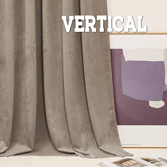 RYB HOME Velvet Curtains 102 inches Long, Extra Long High Ceiling Curtains | Thermal Insulated, Luxurious Home Decor, Curtains for Apartment Loft Large Windows, W52 x L102, Taupe, 2 Panels Set