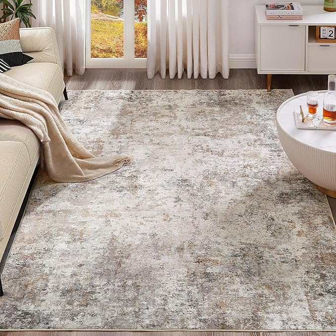 UERMEI 5x8 Area Rug Living Room Rugs Washable Neutral Brown Grey Carpet | Modern Abstract Non-Slip Soft Low Pile Floor Rugs for Bedroom Dining Room Home Office Indoor Decor