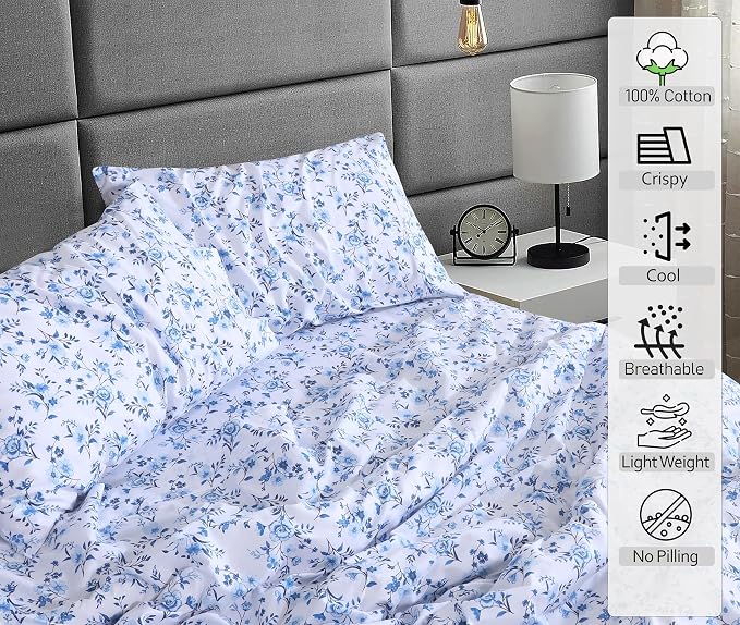 RUVANTI 100% Cotton Percale Sheets King Size, Annual | Crisp Cooling, Deep Pocket 16", Soft Breathable & Durable, Hotel-Style, 4 Piece Set
