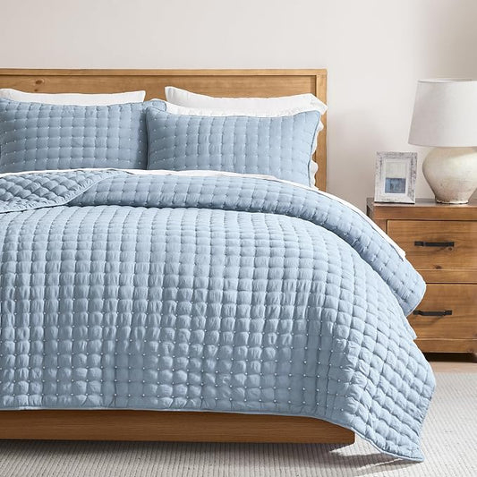 WDCOZY California Oversized Cal King Size Quilt Bedding Sets with 2 Pillow Shams, Lightweight Soft Bedspread Coverlet Bed Cover for All Season, 3 Pieces, 116x106 inches, Blue