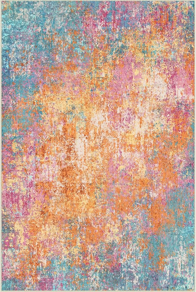 RELEANY Washable 5'x7' Abstract Area Rug for Living Room Starlight | Carpet for Bedroom, Kitchen, Office, Hallway and Entryway, Printed Pattern, Non‑Slip, Soft, Stain‑Resistant, Easy to Clean