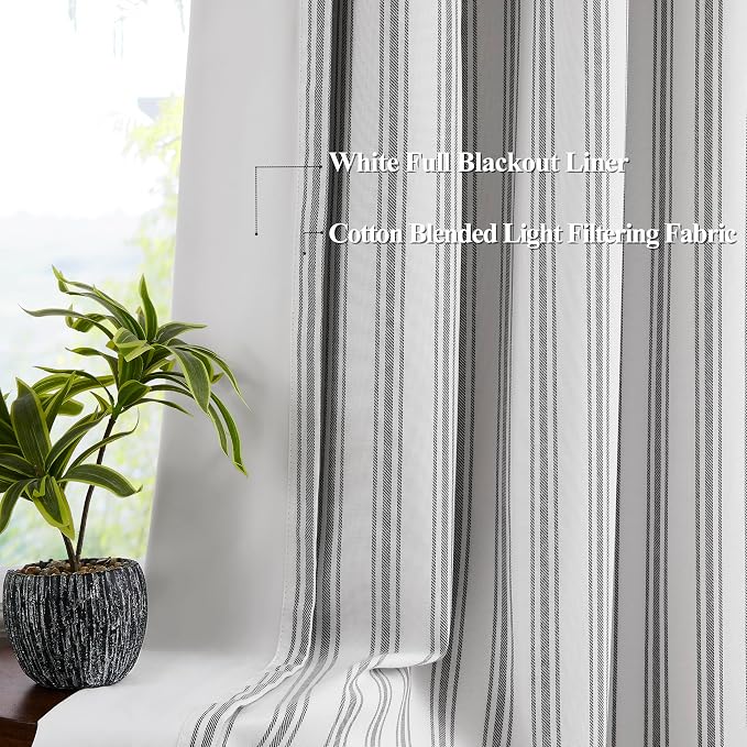 ZJDECOR Black White Striped Modern Full Blackout Curtain Panels,55"Wx84"Lx2 | Room Darkening Panel,Isolate Light and Noise,Rod Pocket Back Tab,Bedroom Living Room Window Treatment