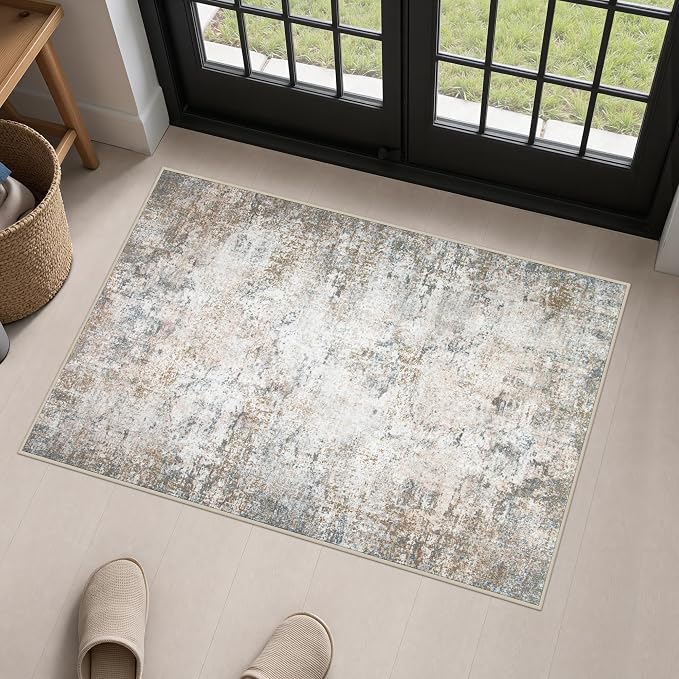 2x3 Washable Entryway Rug: Modern Abstract Indoor Soft Carpet Brown | For Entrance, Bedroom, Kitchen, Laundry, Bathroom,Door Mat,Modern Abstract,Machine washable,Non-Slip,Stain Resistant,Indoor