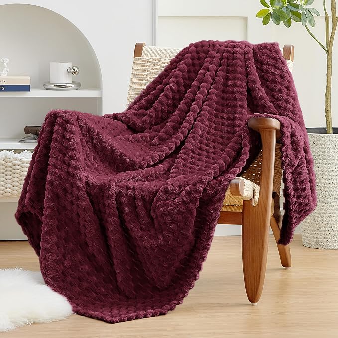 EXQ Home Gentle Soft Fleece Throw Blanket – Cozy Lightweight 3D Imitation Turtle Shell Jacquard Blanket for Couch Bed – All-Season Warm Fuzzy Flannel Blanket for Women Mom Her Gifts(50"x60",Burgundy)