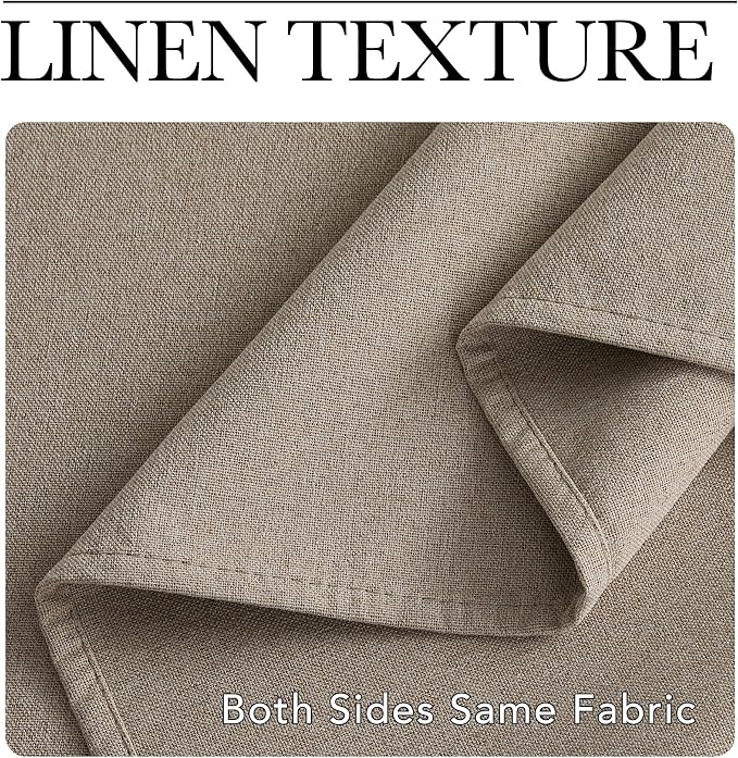 NICETOWN Vintage Faux Linen Weave Flax Thermal Curtains for Living Room, W52 x L96 in Per Panel, Set of 2, 100% Blackout Curtains for Bedroom, Window Treatments for Night Shift Workers, Taupe