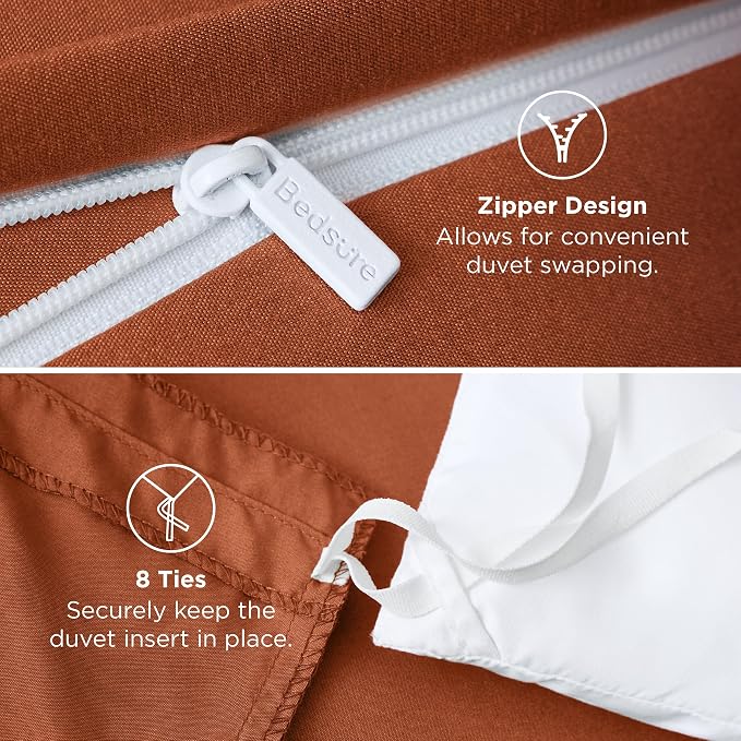 Bedsure Duvet Cover Full Size, 3Pcs Double Brushed Bedding Set, Terracotta | For Kids & Adults, 80"x90" Comforter Cover, Hotel Luxury, All Season, Breathable, Easy Care, Lightweight, Zipper Closure