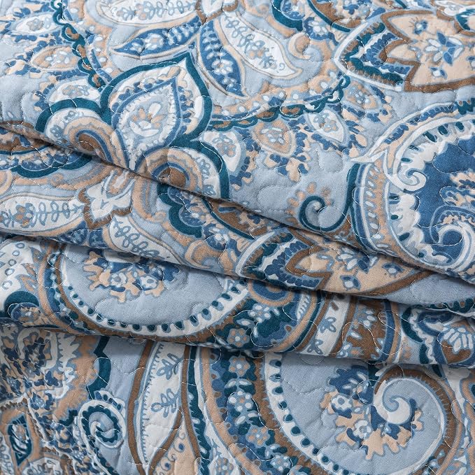 Cotton Bedspread Quilt Sets-Reversible Patchwork Coverlet Set, European Grey Floral Pattern, Queen Size