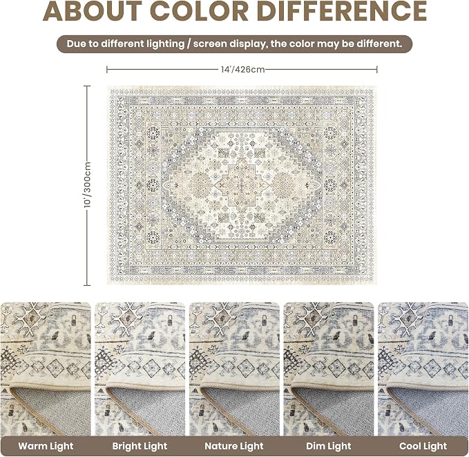 10x14 Area Rugs for Living Room,Large Washable Rug,Beige | Rugs for Bedroom,Dining Room,Office,Low Pile,Soft, Vintage Rug,Stain Resistant Indoor Carpet,Non Slip,Home Decor