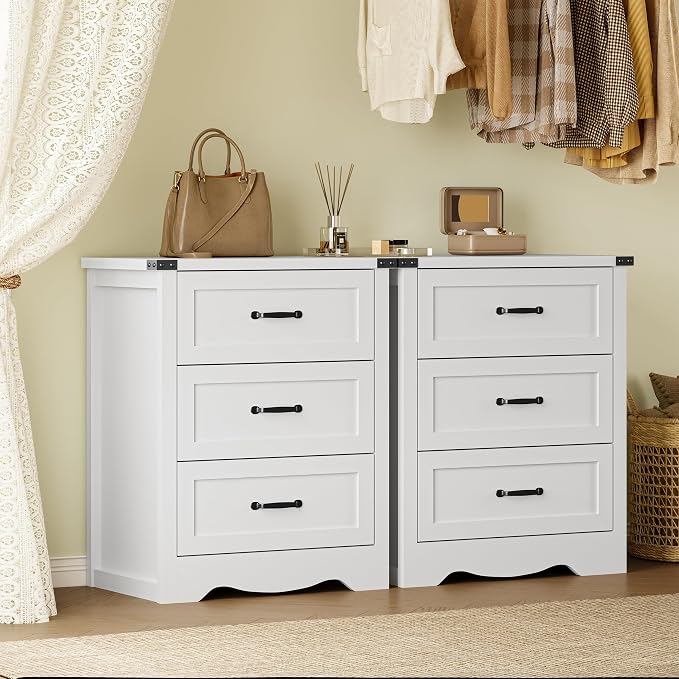 BORNOON 3-Drawer Dresser for Bedroom, Small Wooden Chest of Drawers with Metal Handles, Narrow Storage Cabinet with Anti-Tipping Design, Sturdy Dresser Organizer for Closet, Living Room, Entryway