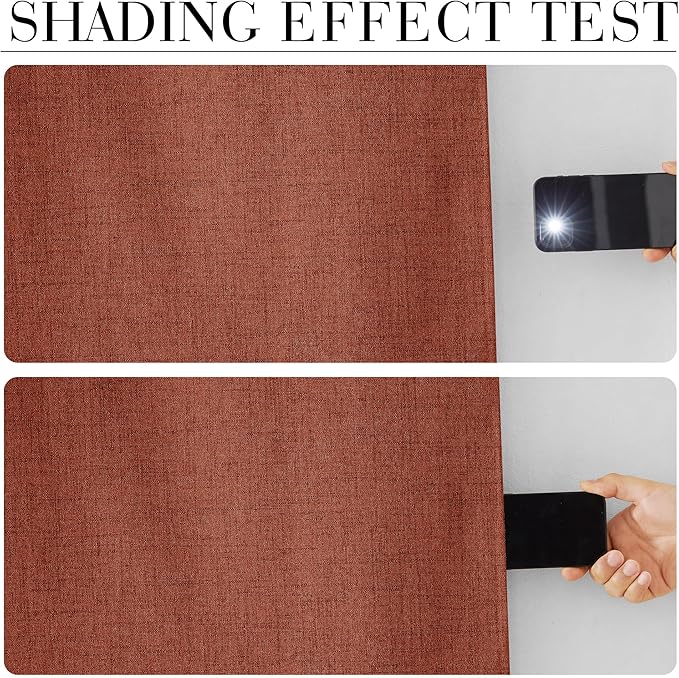 RYB HOME 100% Blackout Linen Textured Curtains 96 Inch for Dining Room | Privacy, Thermal Insulated, Back Tab&Rod Pocket, For Bedroom Living Room Nursery Room Dorm, Terracotta, W52 x L96, 2 Panels