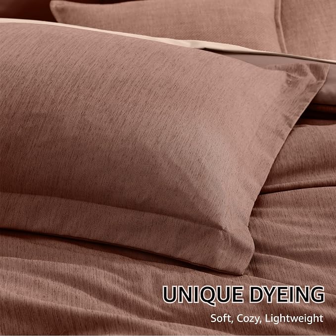 Monbix King Comforter Set 7 Pieces Terracotta Cationic Dyeing Bed in a Bag | Lightweight Reversible All Season Bedding Sets with Comforter, Sheets, Pillowcases & Shams