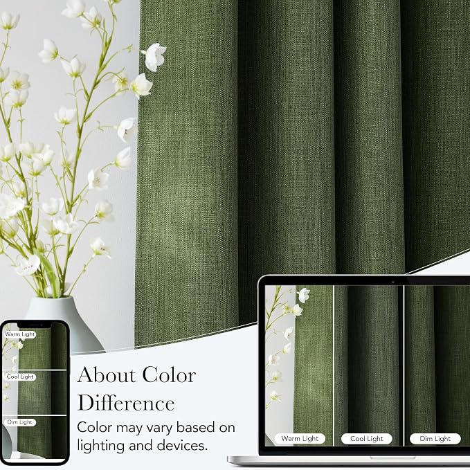 NICETOWN Short Faux Linen Froest Green Blackout Curtains 63 inches Long | For Kitchen, Privacy, For Living Room, Farmhouse Style, Easy Care, Grommet Top, 2 Panels, W42 by L63